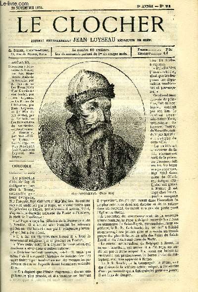 LE CLOCHER N 21 - Les homlices d'un cordonnier (suite) par Jean Loyseau, La plume de l'oiseau par Jean Loyseau, Le fils du roi (suite) par L. Bailleul, Les invalides du sanctuaire, Une douzaine de diamants par Marie Flicie Testas