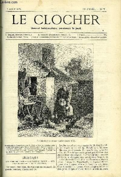 LE CLOCHER N 7 - Jeanne ou la raison d'tat (suite) par Jean Loyseau, Conseils pratiques, Le condamn (suite) par L. Bailleul, La soupe aux huitres (suite) par Etienne Marcel, La malaria par C.F. Bonnelle