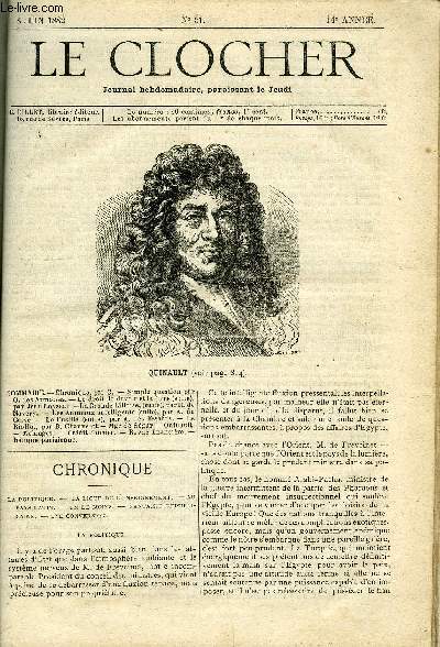 LE CLOCHER N 51 - Simple question par O. des Armoises, Le droit, le devoir et la force (suite) par Jean Loyseau, La Grande Lilloise (suite) par R. de Navery, Les animaux intelligents (suite) par A. du Casse, Le fusill (suite) par A. des Essarts