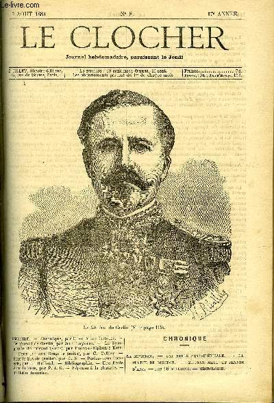 LE CLOCHER N 8 - Le gnral de Geslin par Jean Loyseau, La symphonie du travail (suite) par Thrse Alphonse Karr, Deux ans aux dragons (suite) par C. Cellier, Sans le savoir (suite) par E.N., Parlez vous franais par L. Bailleul