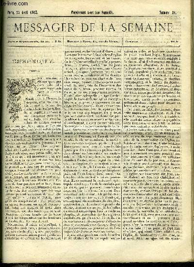 LE MESSAGER DE LA SEMAINE N 21 - Congrs de bienfaisance de Londres, L'abb Jean Marie de la Mennais X. par G. de Cadoudal, Fragments d'un voyage a Constantinople par la comtesse de Bassanville, L'orpheline par Marie Jenna, Incident remarquable