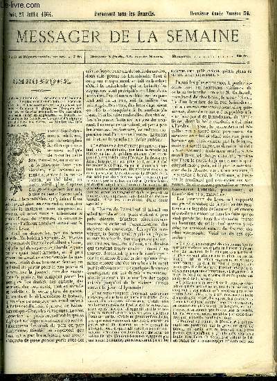 LE MESSAGER DE LA SEMAINE N 34 - Assemble gnrale des catholiques a Malines, La littrature des voyages par Antonin Rondelet, Un prone de village par Edmond Lafond, Jeanne Marie (suite) par A. Ysabeau