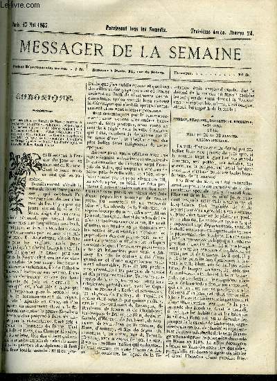 LE MESSAGER DE LA SEMAINE N 24 - Diogne, Un secret avec Dieu V. par Raoul de Navery, Rcits des grves de Bretagne par Du Laurens de la Barre, Guide a travers l'exposition des beaux arts par R.