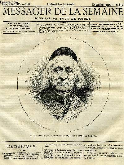 LE MESSAGER DE LA SEMAINE N 916 - Confrences de Notre Dame par le R.P. Monsabr, Le panorama des Champs Elyses par Georges d'Avenel, La main de velours (suite) par Mlle G. d'Ethampes, Petites erreurs, l'institut et les bateaux a vapeur par P. Maigne