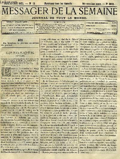 LE MESSAGER DE LA SEMAINE N 1022 - S. Bernard et le XIIe sicle (suite) par Mathieu Witche, En Russie, notes de voyage (suite) par A. Dupuis, La providence Sainte Marie par Ren de Saint Mauris, Catherine Tresize (suite) par Thrse Alphonse Karr