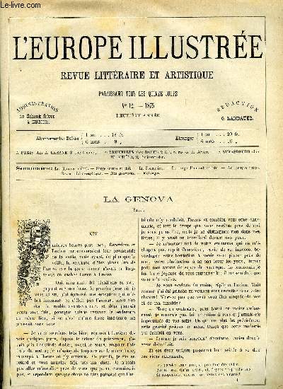 L'EUROPE ILLUSTREE N 12 - La Genova (suite) par Emile Daclin, Serge (suite et fin), La fornarina par Hippolyte Langlois, Le songe d'un naturaliste par Auguste de Frarire, Au peuple suisse, Parisiana par H. Demare, Une nouvelle machine a vapeur destine