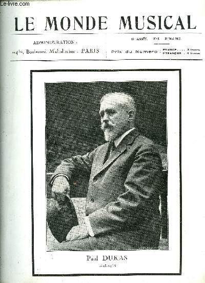 LE MONDE MUSICAL N 5 - Paul Dukas par A. Cortot et A. Mangeot, Le chant des sirnes par A. Mangeot, Musique diabolique par le gnral E. Duchne, Musique pure et musique a programme par Serge Petitgirard, Le thatre en France au XVIIe sicle par Tristan