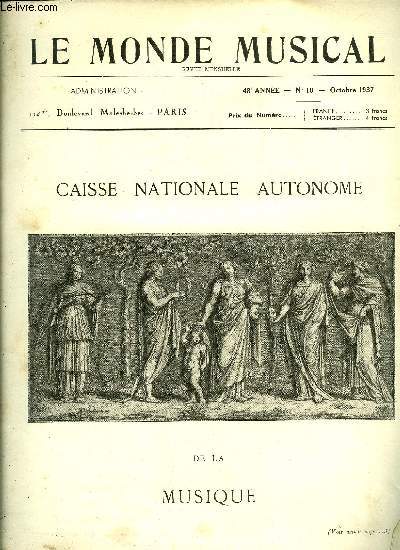 LE MONDE MUSICAL N 10 - La caisse automatique de la musique est virtuellement fonde par A. Mangeot, Peut-on rglementer le professorat de la musique, Art et public par Charles Koechlin, Le concerto pour piano par Alfred Cortor, Les assises pdagogiques