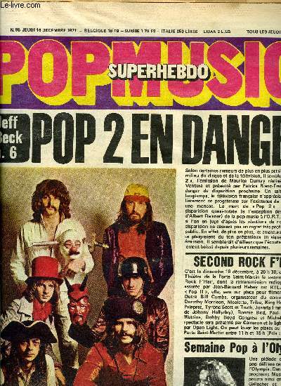 POP MUSIC SUPER HEBDO N 87 - Grand prix de la pop music franaise, Jeff Beck une certaine puret par Guillaume Rapin, Zappa et l'incendie par Richard, Joel Dayde une gaffe monstrueuse par G. Petard