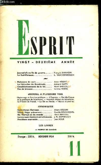 Esprit n 220 - Journal d'une fin de guerre par Franois Sarrazin, Le Sud-Vietnam par L. Vandermeersch, Naissance du pain par Anne Hbert, La libration du Guatmala par Armand Gatti, Conditionnements de la foi par Henri Bartoli, Feu de brousse par Lamine