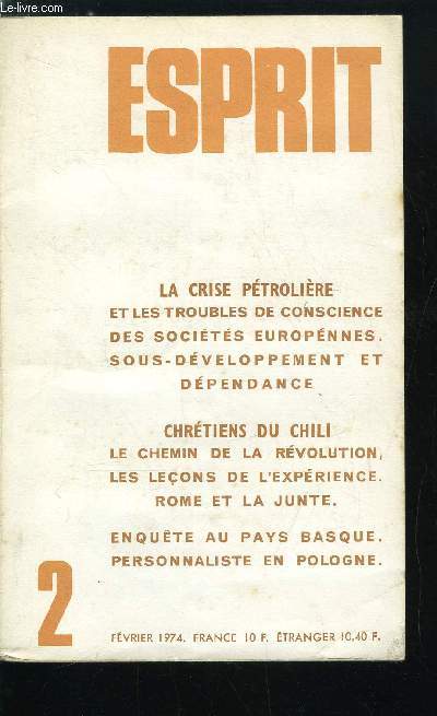 Esprit n 432 - Et a repart par Paul Thibaud, Raction par Alfred Sauvy, Sous dveloppement et dpendance par Immanuel Wallerstein, Sur le personnalisme et le dialogue par Tadeusz Mazowiecki, Les chrtiens chiliens, entre le fascisme, la dmocratie