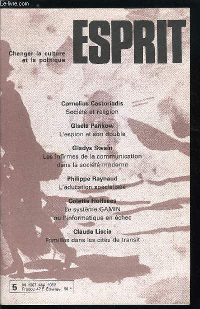 Esprit n 65 - La rgle du jeu : identit et soumission par Gisela Pankow, Le systme GAMIN, erreur technocratique ou premier pas vers un fichage gnralis ? par Colette Hoffsaes, Miroir sans reflet, la famille dans les cits de transit par Claude Liscia