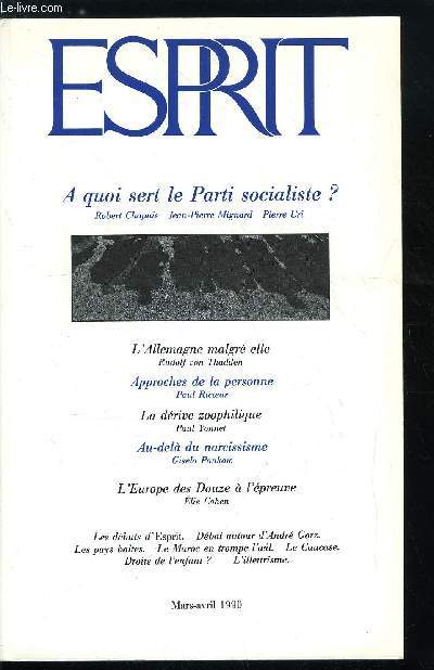 Esprit n 160 - L'argent encore, Alice au pays du trompe l'oeil par Alice B. Furax, Au dela du narcissisme par Gisela Pankow, La drice zoophilique ou l'Eden animal par Paul Yonnet, D'Est en Ouest - Le brasier caucasien ? par Michel Marian et Olivier Roy