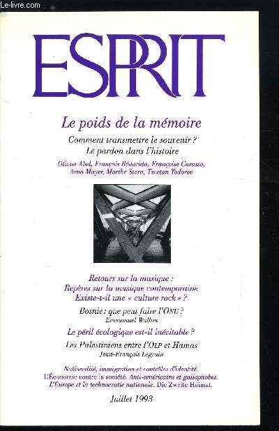 Esprit n 193 - La France ne veut plus tre un pays d'immigration, Le poids de la mmoire - La mmoire contre l'histoire par Franois Bdarida, La transmission impossible ? A propos des camps du Loiret par Franoise Carasso, Constantine-Sartrouville