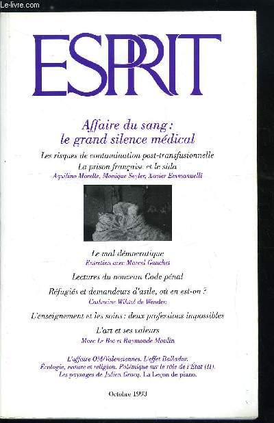 Esprit n 195 - Jricho-Gaza d'abord, Affaire du sang : le grand silence mdical, L'institution mdicale en question, retour sur l'affaire du sang contamin par Aquilino Morelle, L'enseignement et les soins : deux professions impossibles par Franoise