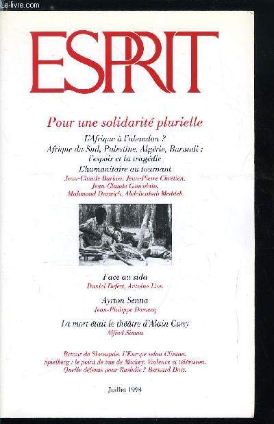 Esprit n 203 - Leons d'une msaventure, Pour une solidarit plurielle, Nos solidarits par Olivier Mongin, Les fins de l'Algrie par Abdelwahab Meddeb, Burundi : pogromes sur les collines par Jean Pierre Chrtien, Et la terre se transmet