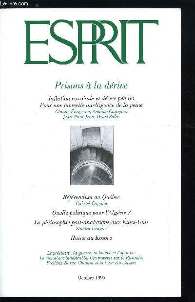Esprit n 215 - L'horizon de la paix en ex-Yougoslavie, Vive l'Europe : Lars Von Trier, Godard, Ruiz ! par Michel Mesnil, Y a-t-il une philosophie post-analytique ? par Sandra Laugier, Une politique de la haine : le Kosovo par Muhamedin Kullashi