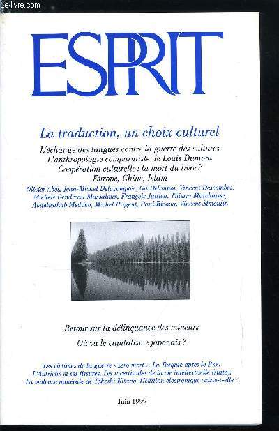 Esprit n 253 - Les victimes de la guerre zro mort, La traduction, un choix culturel, L'acte de traduire - Le paradigme de la traduction par Paul Ricoeur, Traduire la pense chinoise par Gil Delannoi, L'change anthropologique - Louis Dumont