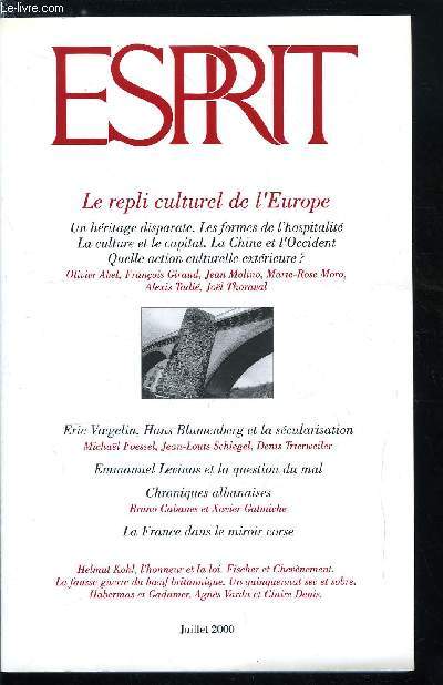 Esprit n 265 - Qu'est ce qu'une exception ? A propos de l'euthanasie, La France dans le miroir corse par Guillaume Kopp, Les Albanais d'Albanie, une identit blesse par Bruno Cabanes, La terre et l'anarchie, chronique albanaise par Xavier Galmiche
