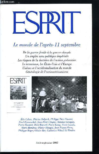 Esprit n 287 - Retour a l'entreprise, ou les leons d'Enron et Vivendi, Le monde de l'aprs 11 septembre, Un an aprs, une entre brutale et tardive dans l'aprs guerre froide et la mondialisation par Olivier Mongin, De la guerre froide