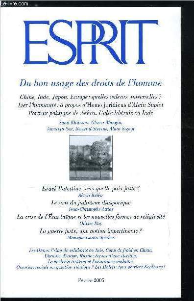 Esprit n 312 - Les ONG et l'lan de solidarit mondiale, Israel-Palestine : vers quelle paix juste ? Entretien avec Alexis Keller, Comment nous ne sommes plus juifs par Jean Christophe Attias, La crise de l'Etat laque et les nouvelles formes
