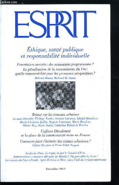 Esprit n 320 - Redessiner les territoires de la Rpublique, Nuits de Novembre 2005, gographie des violences, tables ronde avec Jacques Donzelot, Philippe Estebe, Marie Christine Jaillet et Hugues Lagrange, La France des meutes par Catherine Wihtol