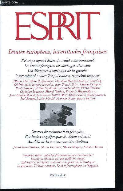 Esprit n 322 - La scularisation, une exception europenne ?, Doutes europens, incertitudes franaises - Comment ne pas tre dcliniste ? par O.M. et M.O.P., L'Europe sans constitution - Fin de la constitution, fin du patriotisme constitutionnel ?