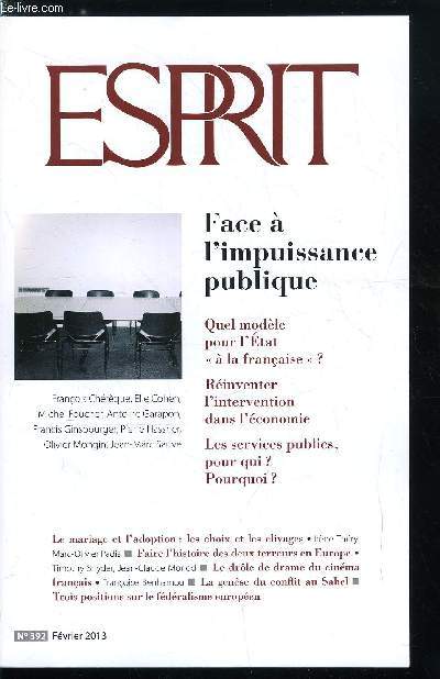 Esprit n 392 - La France a quatre vitesses, Le drole de drame du cinma franais par Franoise Benhamou, Les salaris dans les zones grises du droit par Laurent Quintreau, Ronchamps, une polmique a fronts renverss par Olivier Mongin, Le mariage a deja