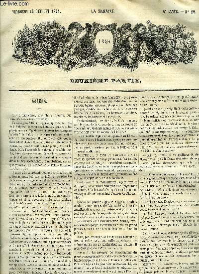 La semaine 6e anne n 29 - Jean Louis le journalier, Le Danube par la baronne Aloyse de Carlowitz, La saison musicale par Gustave Desnoiresterres, Toilette de la constitution, caricature par Randon