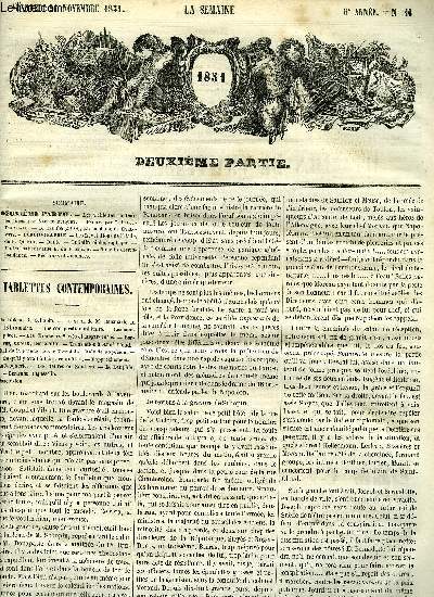 La semaine 6e anne n 46 - Tablettes contemporaines par Alfred Busquet, Fanny par J. Lepot-Delahaye, Le Danube par la baronne Aloyse de Carlowitz, Les rvolutions de l'Italie par E. Quinet