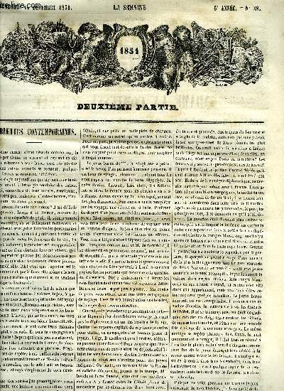 La semaine 6e anne n 48 - Tablettes contemporaines par Alfred Busquet, Le comte de Carmagnola par Mol-Gentilhomme, La mort de Marie Stuart par Mignet, Caricatures par Travis