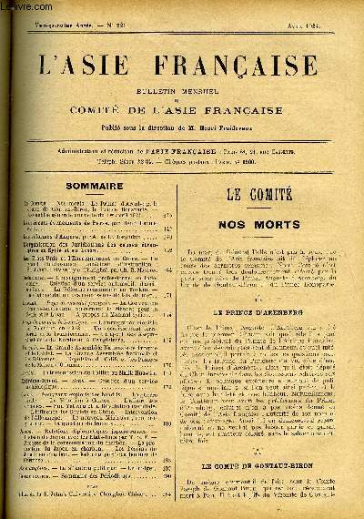 L'Asie Franaise n 221 - Les rcents vnements de Perse par Henri Froidevaux, Les rformes d'Angora par A. de la Jonquire, L'organisation des juridictions des causes trangres en Syrie et au Liban, Les Etats Unis et l'enseignement en Chine, un grand