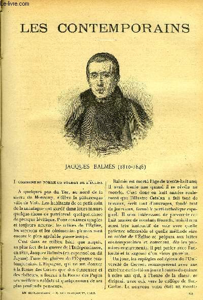 Les contemporains n 282 - Jacques Balms (1810-1848), Comment se forme un soldat de l'glise, Retraite et obscurit, Premires escarmouches un coup de maitre, En pleine bataille, le parti catholique Espagnol, Dernier sacrifice, Un philosophe catholique