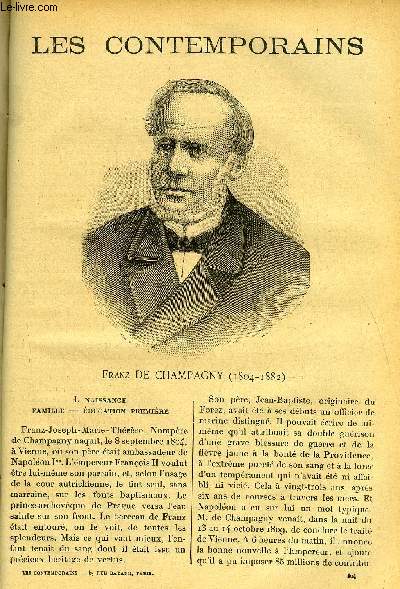 Les contemporains n 504 - Franz de Champagny (1804-1882) - Naissance, famille, ducation premire, M. de Champagny magistrat, Dmission, Libralisme de bon aloi, Premires oeuvres littraires, Mariage, Mort du duc de Cadore, Premire pense des csars