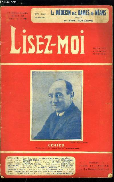 Lisez-moi - nouvelle srie - n 144 - Le mdecin des dames de Nans par Ren Boylesve, Le catgorique par Henri Lavedan, Le vieux lutteur par Gaston Chrau, Le nouveau dluige (VIII) par Noelle Roger, Discipline et bourgeoisie par Abel Hermant, Line