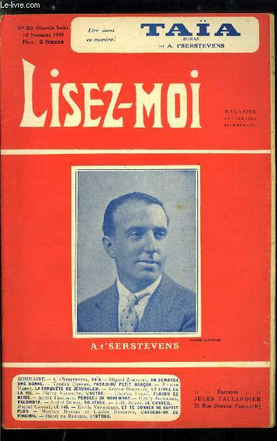 Lisez-moi - nouvelle srie - n 205 - Taa par A. t'Serstevens, On demande une bonne par Miguel Zamacois, Patachou petit garon par Tristan Derme, L'autre par Pierre Valdagne, Flocon de neige par Charles Foley, Valombr (X) par Henry Bordeaux, Le conseil
