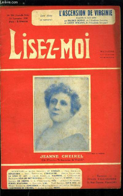 Lisez-moi - nouvelle srie - n 206 - Le rengat pat Andr Armandy, L'obsession par Henri Duvernois, La soeur de lait par Pierre Villetard, Valombr (XII) par Henry Bordeaux, Le grief par Frdric Boutet, Taa (III) par A. t'Serstevens, Line par Sverine