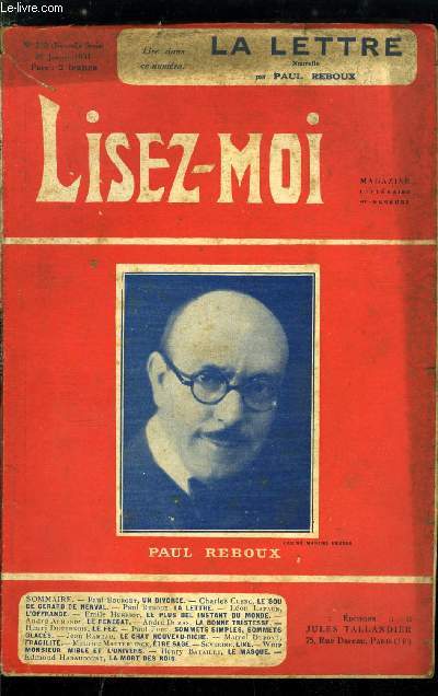 Lisez-moi - nouvelle srie - n 210 - Un divorce (V) par Paul Bourget, La lettre par Paul Reboux, Le Rengat (III) par Andr Armandy, Le fez par Henri Duvernois, Fragilit par Marcel Dupont, Monsieur mible et l'univers par Whip, Le masque, acte troisime