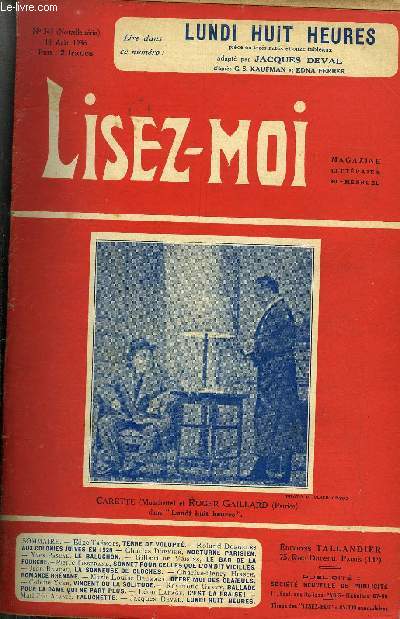 Lisez-moi - nouvelle srie - n 343 - Terre de volupt par Edge Trmois, Nocturne parisien par Charles Dornier, Le baluchon par Yves Pascal, Le bar de la fourche (suite) chapitre XXXVIII par Gilbert de Voisins, La sonneuse de cloches par Jean Rameau