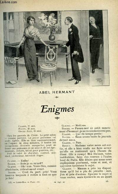 Lisez moi n 156 - Enigmes par Abel Hermant, Les deux puissances (V) par Jean Bertheroy, Le divan par Henri de Rgnier, Le Malpertuis par Andr Theuriet, Fromont jeune et Risler ain par Alphonse Daudet, Intrieur bourgeois par Paul Arne, La pauvre fille