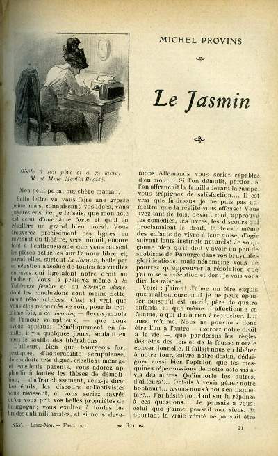 Lisez moi n 197 - Le jasmin par Michel Provins, Pierre et Thrse par Marcel Prvost, Esclae en rade de Nemours par Pierre Lous, L'amour et l'automne par Paul et Victor Margueritte, La torture par Camille Mauclair, L'homme qui assassina (XXXV)