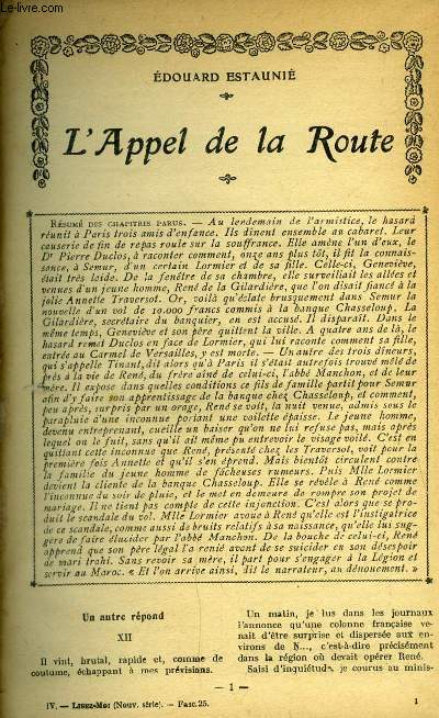 Lisez moi - nouvelle srie - n 25 - L'appel de la route (XII) par Edouard Estauni, Les tablettes de Cythre par Ren Boylesve, L'cuyre par Paul Bourget, Annabella par Jean Richepin, Amour et vestiaire par Miguel Zamacos, Amour, ou est ta victoire ?