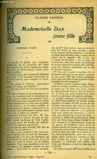 Lisez moi - nouvelle srie - n 77 - Mademoiselle Dax jeune fille par Claude Farrre, Le cinq a sept de Madame Brou par J. Marni, D'Artagnan chez lui par G. Lenotre, La chartreuse du reposoir (III) par Henry Bordeaux, L'adieu nocturne par Camille Mauclair