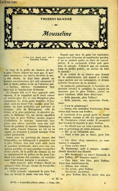 Lisez moi - nouvelle srie - n 130 - Mousseline par Thierry Sandre, L'inutile preuve par Miguel Zamacos, L'ile de corail (V) par Andr Armandy, Mam'zelle Vertu par Pierre Villetard, Pendant la fantasia par Edouard de Keyser, Lazarine (IX) par Paul