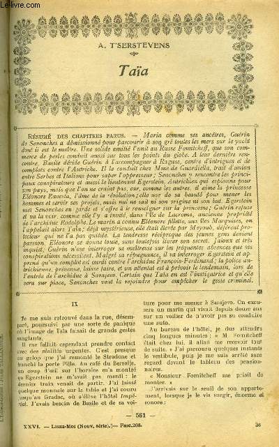 Lisez moi - nouvelle srie - n 208 - Taa (IX) par A. t'Serstevens, La fatalit ou l'avantage d'tre sage par Miguel Zamacois, Le rengal (II) par Andr Armandy, La retraite par Henri Lavedan, Un divorce (II) par Paul Bourget, Les prsents des anges