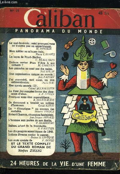 Caliban panorama du monde n 25 - Le mal du sicle par Michel Hincker, Mon mtier ne m'a pas tue par Maria Casars, La leon de Pearl-Harbor par G. Beaucamps, Doit-on conter Peau d'Ane a nos enfants ? par M. Chrtien, Pygmes par Nol Ballif, Unique