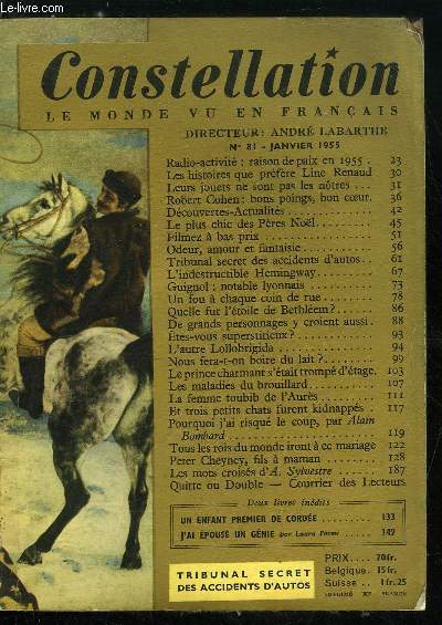 Constellation n 81 - Radio-activit : raison de paix en 1955, Les histoires que prfre Line Renaud, Leurs jouets ne sont pas les notres, Robert Cohen : bons poings, bon coeur, Le plus chic des Pres Nol, Filmez a bas prix, Odeur, amour et fantaisie