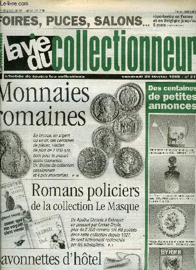 La vie du collectionneur n 213 - Flammes postales : la Seine et Marne en vedette, Mes savonnettes d'hotels par Claude Franck, Journe du timbre, Les romans policiers de la collection Le Masque par Olivier Bailly, Les monnaies romaines par Michel Prieur