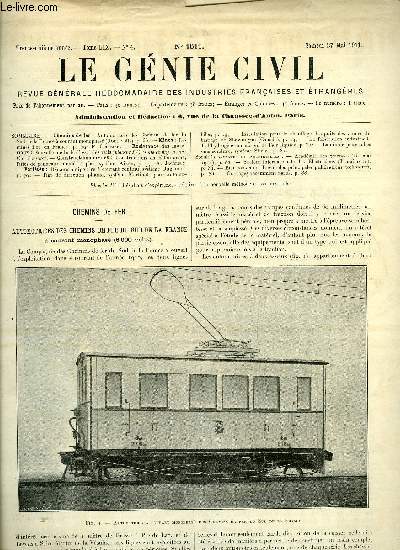 Le gnie civil n 4 - Chemins de fer : automotrices des Chemins de fer du Sud de la France a courant monophas, Mines : les mines d'or en France par F. Colomer, Rsistance des matriaux : nouvelles mthodes d'essai des rails (suite et fin) par Ch. Fremont