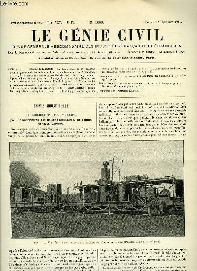 Le gnie civil tome LXV n 22 - Chimie industrielle : la fabrication de l'hydrogne pour le gonflement des ballons militaires en France et en Allemagne par A. Bidault des Chaumes, Mtallurgie : les alliages mtalliques et leurs rcents progrs (suite